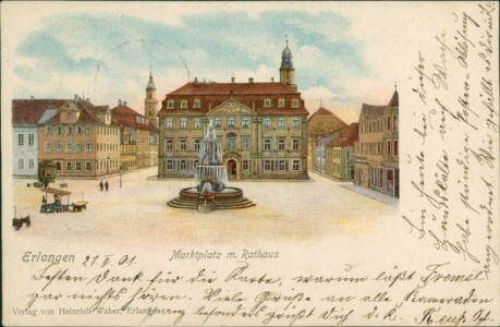 Alte Ansichtskarte Erlangen, Marktplatz m. Rathaus