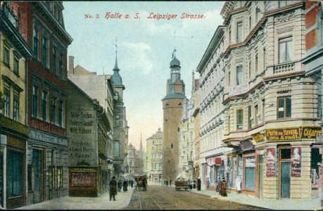 Alte Ansichtskarte Halle (Saale), Leipziger Strasse mit Cigarrengeschäft "Perle von Havana" Otto Arndt