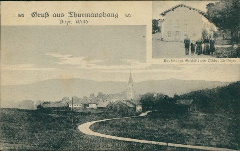 Alte Ansichtskarte Thurmansbang, Gesamtansicht, Kaufmannsgeschäft von Michel Klessinger