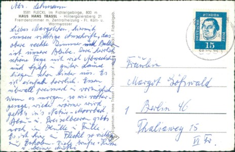 Adressseite der Ansichtskarte Warmensteinach-Fleckl, Haus Hans Trassl