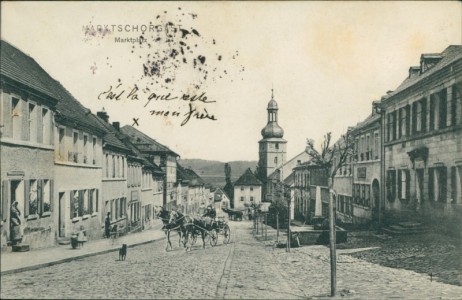 Alte Ansichtskarte Marktschorgast, Marktplatz mit Kutsche (STEMPELFLECKEN)