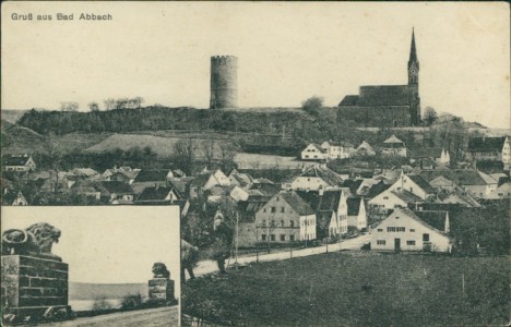 Alte Ansichtskarte Bad Abbach, Gesamtansicht, Denkmal