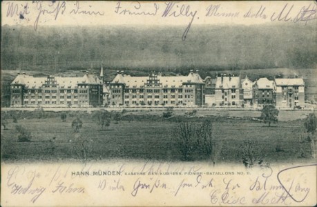 Alte Ansichtskarte Hann. Münden, Kaserne des kurhess. Pionier-Bataillons No. 11
