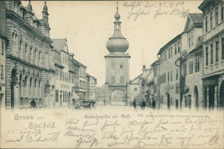 Alte Ansichtskarte Saalfeld/Saale, Blankenburgertor und Blankenburgerstraße (BESCHNITTEN)