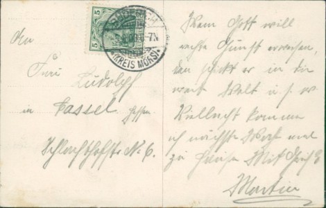 Adressseite der Ansichtskarte Voerde (Niederrhein), Arche am Rhein bei Wesel