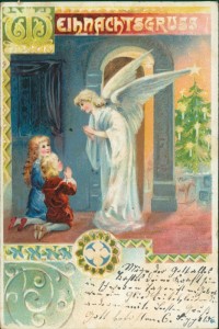 Alte Ansichtskarte Weihnachtsgruss, Engel, betende Kinder
