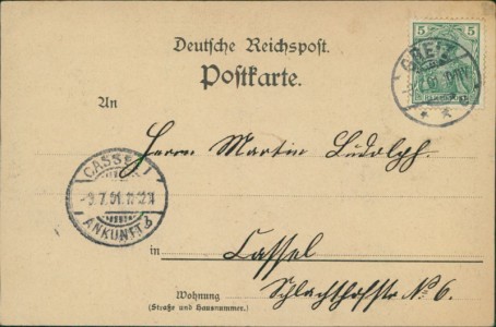 Adressseite der Ansichtskarte Greiz, Bismarck-Denkmal, Oberes Schloss, Elstertalbrücke