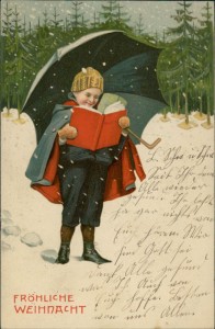 Alte Ansichtskarte Fröhliche Weihnacht, Knabe mit Regenschirm