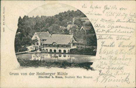 Alte Ansichtskarte Haan, Heidberger Mühle, Ittertal, Besitzer Max Meurer