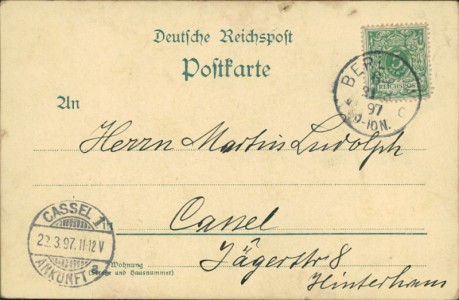 Adressseite der Ansichtskarte Enthüllung des National-Denkmals in Berlin, Zur 100jährigen Geburtstagsfeier Kaiser Wilhelm I