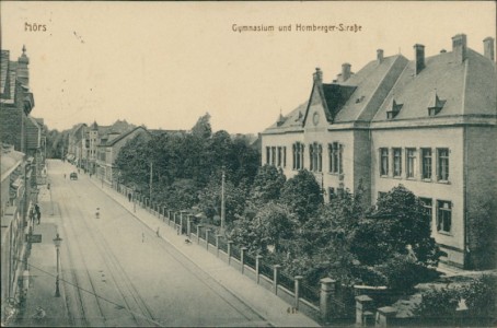 Alte Ansichtskarte Moers, Gymnasium und Homberger-Straße