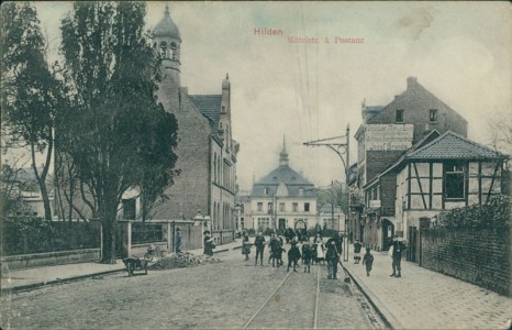 Alte Ansichtskarte Hilden, Mittelstr. & Postamt