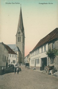 Alte Ansichtskarte Nieder-Saulheim, Evangelische Kirche