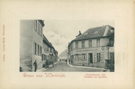 Alte Ansichtskarte Wörrstadt, Pariserstrasse vom Brunnen aus gesehen