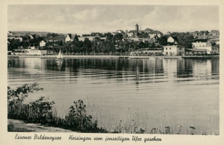 Alte Ansichtskarte Essen, Baldeneysee, Heisingen vom jenseitigen Ufer gesehen