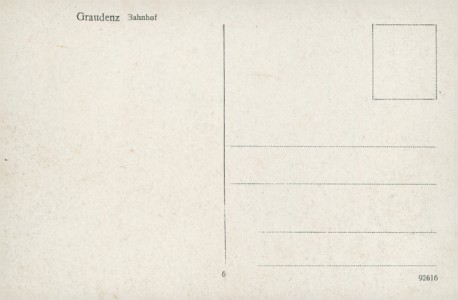 Adressseite der Ansichtskarte Graudenz / Grudziądz, Bahnhof, Gleisseite