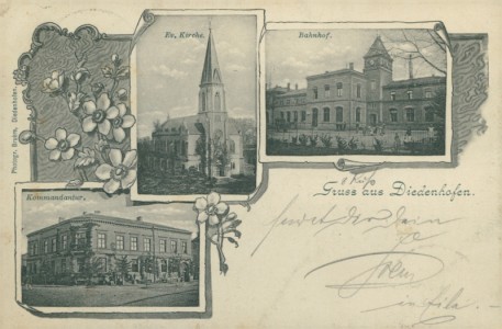Alte Ansichtskarte Diedenhofen / Thionville, Ev. Kirche, Bahnhof, Kommandantur