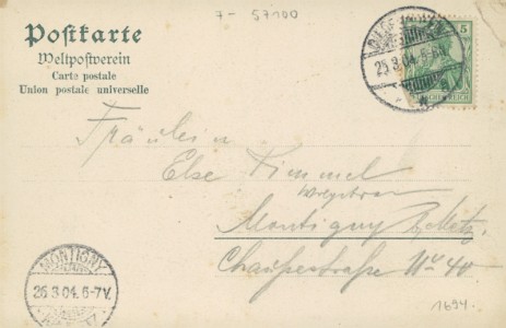 Adressseite der Ansichtskarte Diedenhofen / Thionville, Ev. Kirche, Bahnhof, Kommandantur