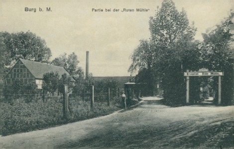 Alte Ansichtskarte Burg b. Magdeburg, Partie bei der "Roten Mühle"