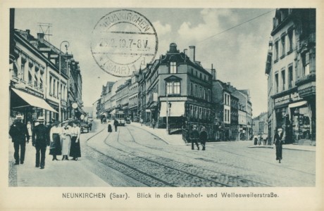 Alte Ansichtskarte Neunkirchen, Blick in die Bahnhof- und Wellesweilerstraße