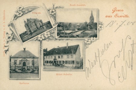 Alte Ansichtskarte Erwitte, Schloss, Nord-Ansicht, Rathaus, Hotel Schulte
