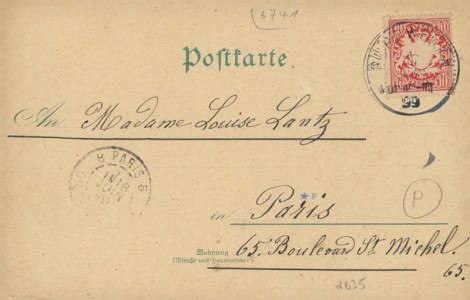 Adressseite der Ansichtskarte Gruss aus Burrweiler, Totalansicht, St. Anna Kapelle, Wirtschaft z. Post v. Fischer, Villa Weisbrod