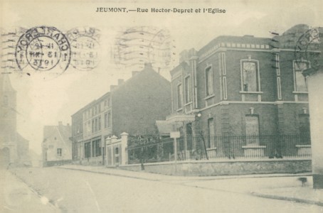 Alte Ansichtskarte Jeumont, Rue Hector-Depret et l'Eglise