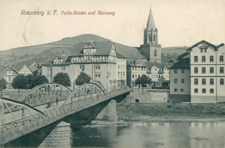 Alte Ansichtskarte Rotenburg a. d. Fulda, Fulda-Brücke und Steinweg