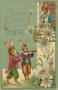 Alte Ansichtskarte Ein fröhliches Osterfest, Musizierende Osterhasen