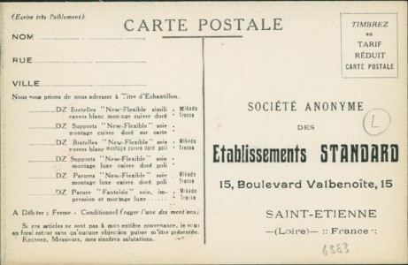 Adressseite der Ansichtskarte La Bretelle "Parisiana", Hosenträger