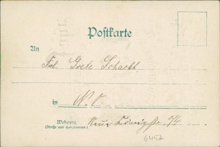 Adressseite der Ansichtskarte Glückliches Neues Jahr, Jahreszahl "1901", Glocke, Blumen-Dekor