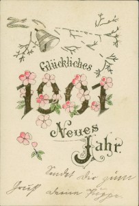Alte Ansichtskarte Glückliches Neues Jahr, Jahreszahl "1901", Glocke, Blumen-Dekor