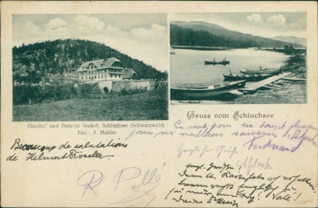 Alte Ansichtskarte Gruss vom Schluchsee, Gasthof und Pension Seehof, Bes.: A. Mahler