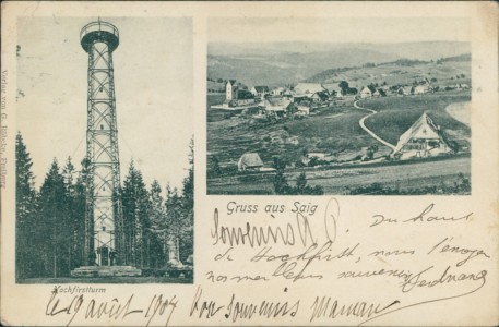 Alte Ansichtskarte Gruss aus Saig, Hochfirstturm, Gesamtansicht