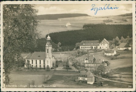 Alte Ansichtskarte Marienberg-Pobershau, Kirche und Sport-Hotel