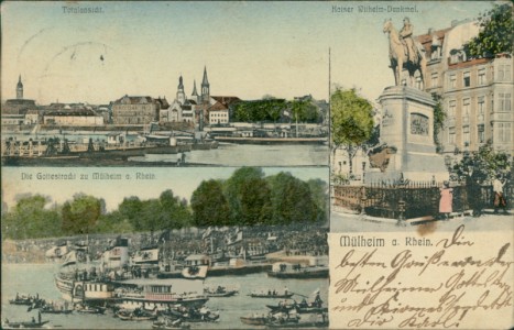 Alte Ansichtskarte Köln-Mülheim, Totalansicht, Gottestracht, Kaiser Wilhelm-Denkmal