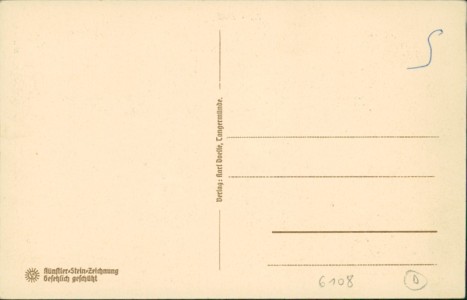 Adressseite der Ansichtskarte Tangermünde, Rathaus, rechte Seite mit Turm (Künstler-Stein-Zeichnung)