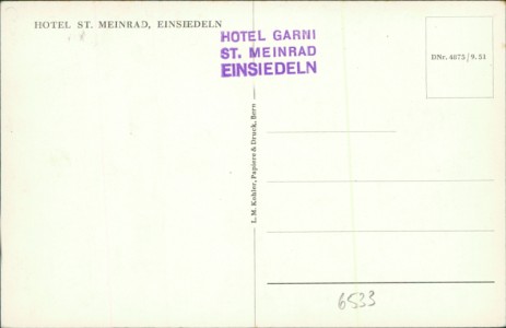 Adressseite der Ansichtskarte Einsiedeln, Hotel Garni St. Meinrad
