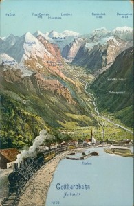 Alte Ansichtskarte Flüelen, Gotthardbahn, Nordseite