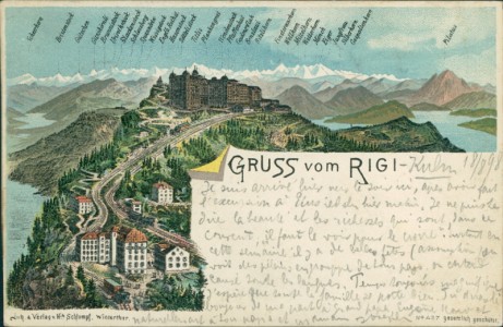 Alte Ansichtskarte Gruss vom Rigi, Panorama