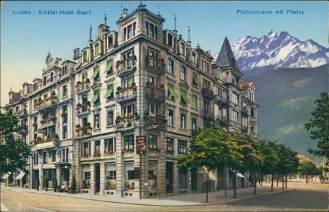 Alte Ansichtskarte Luzern, Schiller-Hotel Garni, Pilatusstrasse mit Pilatus