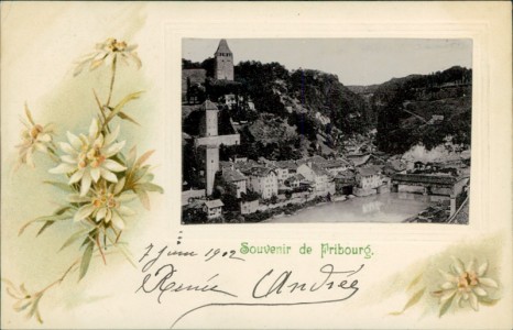 Alte Ansichtskarte Fribourg / Freiburg, Teilansicht mit Edelweiss