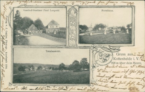 Alte Ansichtskarte Schöneck-Kottenheide, Gasthof-Besitzer Paul Leupold, Forsthaus, Totalansicht