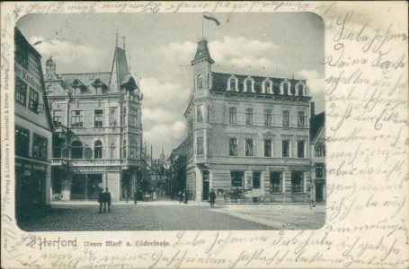 Alte Ansichtskarte Herford, Neuer Markt u. Höckerstraße