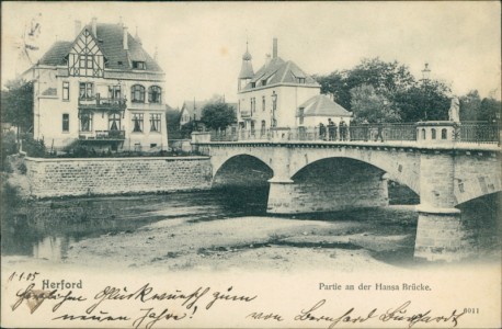 Alte Ansichtskarte Herford, Partie an der Hansa Brücke