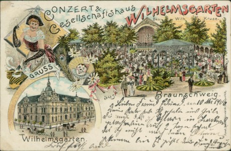 Alte Ansichtskarte Gruss aus Braunschweig, Conzert & Gesellschaftshaus Wilhelmsgarten