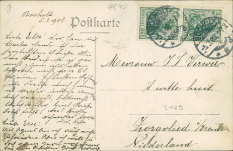 Adressseite der Ansichtskarte Bocholt, Nord-Strasse mit Burg Hohenzollern