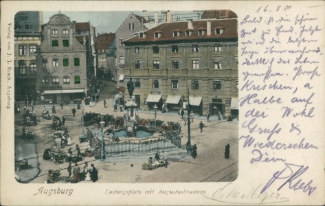 Alte Ansichtskarte Augsburg, Ludwigsplatz mit Augustusbrunnen