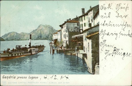 Alte Ansichtskarte Gandria presso Lugano, Teilansicht mit Dampfschiff