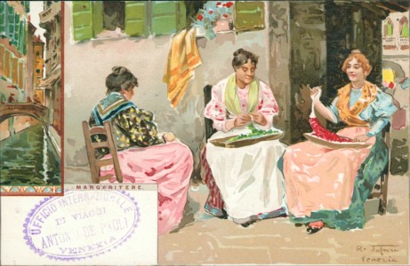 Alte Ansichtskarte Venezia, Frauen bei der Handarbeit (sign. Raffaele Tafuri)